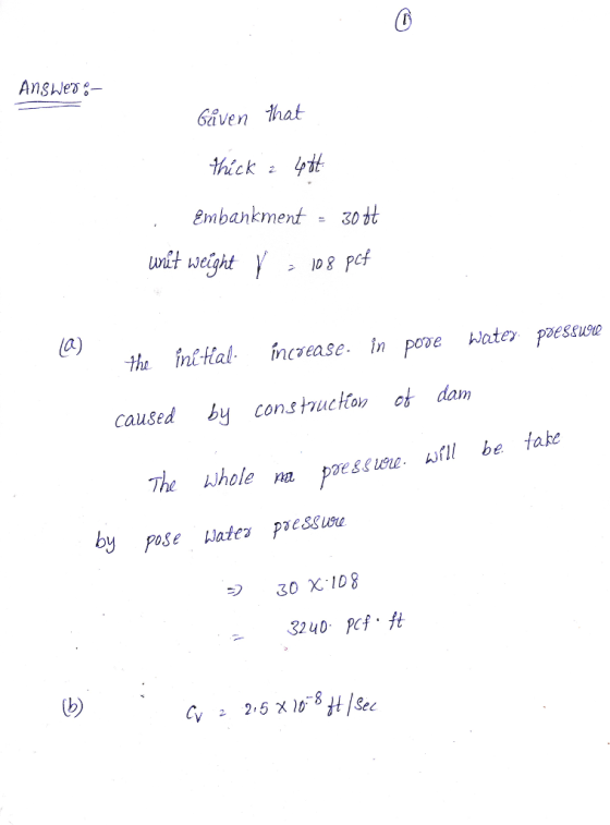 6 Answes Gaven that hickyi embankmentzott tlu İnitial, increase, in pove Hate) Pessuse caused by consthucon ct dam be The lhole presi by pose ates pree 3240 Pct ft