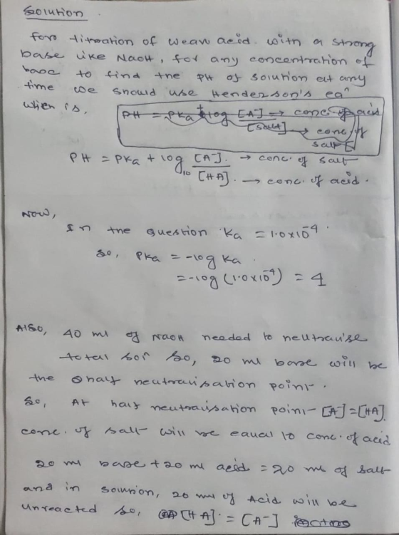 Solution for base base time titration of wean aced with a strong uke Naot for any concentration of to find the PH of solution