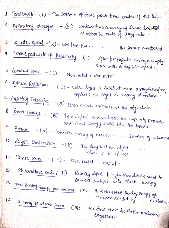 1. Focal length - (H) - The distance of focal pout from center of the bus. 2. Refracting Telescope €)- contans two convergung