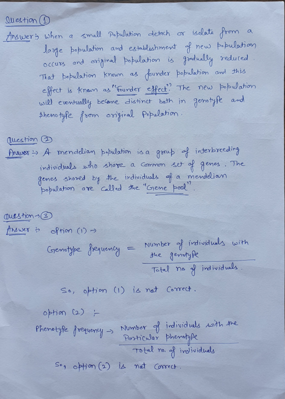 Allestion ① Answers when a small population detach or isolate from a laage population and establishment of new population, oc