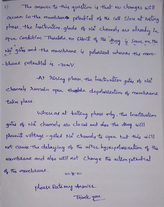 2) The answer to this question is that no changes will occurn in the membrance potential of the cell. Since at resting phase,