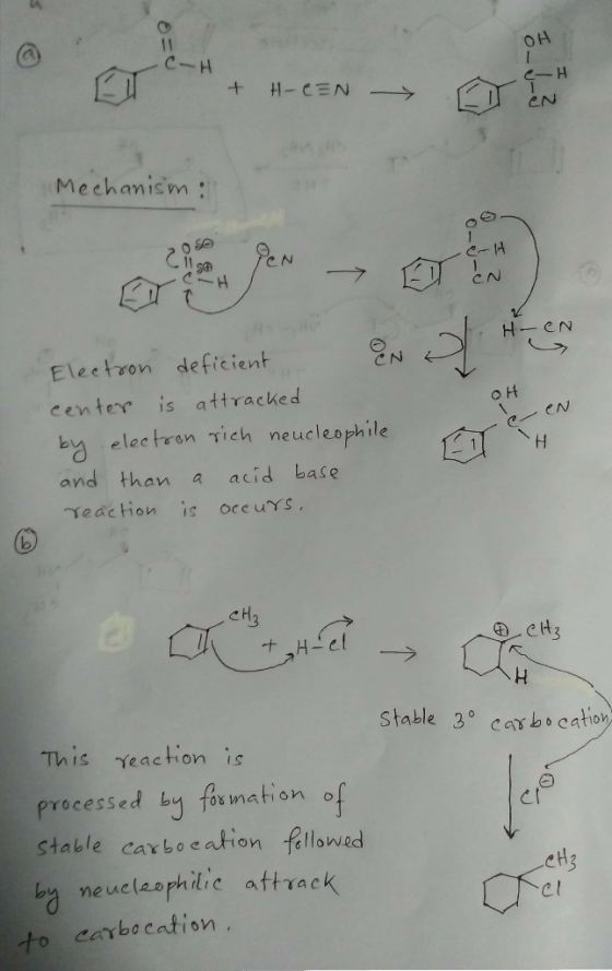 O H -H Mechanism C N リen Eleetron deficent C N center is attracked o H EN bo elee tron rich neucleaphile and than a acid bas