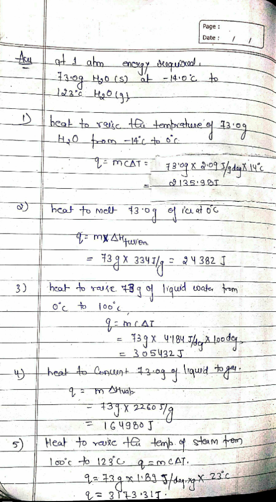 Page : Date : 1 -- Ay Hot I am enesey Jequirreal 23.09 Hoo (s) ot -14.0c to 1227_H80191 o beat to raise the temprature of 13.