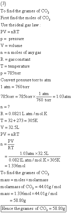 To find the grames of CO, First find the moles of CO, Use theideal gas law : PV = nRT p= pressure V = volume n=n moles of any