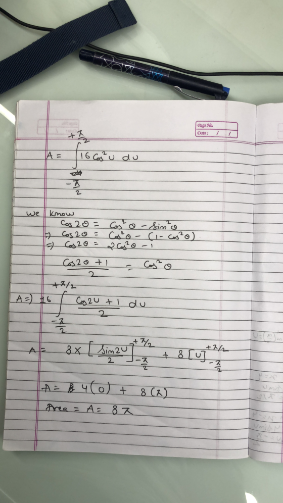 Page Na Date : + 7 fresco A = ( 16 Costu du -Z 2 we know Cos 20= Costo - Simco 2 Cos 20 - Costo (i-cos?o) - Cos2o = 20og²o-i