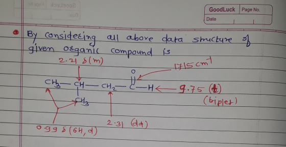 Page No. Good Luck Date Date By considering given oɛganic all above compound of data structure is - 1715 cm? 2.21 8(m) CH₂ CH