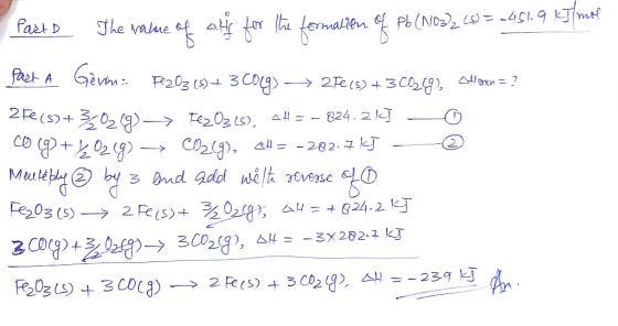 femalitin Ph (No32 = 41.9 KJma Part D The value Past A Gev 20g 3Cg- 2Fe (s) 3C0219), oxn = ? 2 Fe(S)+02 824. 2K Fez0zsA = - -