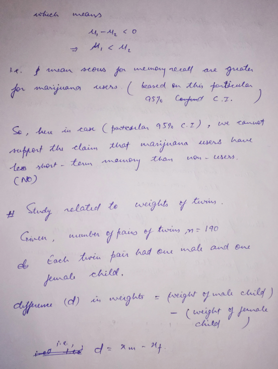 which mans 1 - M₂ co M M₂ are n & mean scous for memany recall greater for marijuang users kased on this particular 95% Confo
