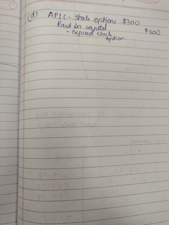 d APIC- stocle options $300 Paid inued sholle son $300