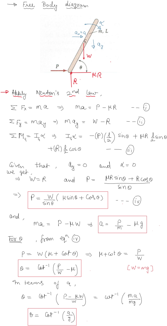* Free Body diagram a=a m, L Đ day Р MR R: Newtons and law, D Apply z Fx = ma ma= PMR ☺ E fy = =) may IM q I & may W-R Içx =