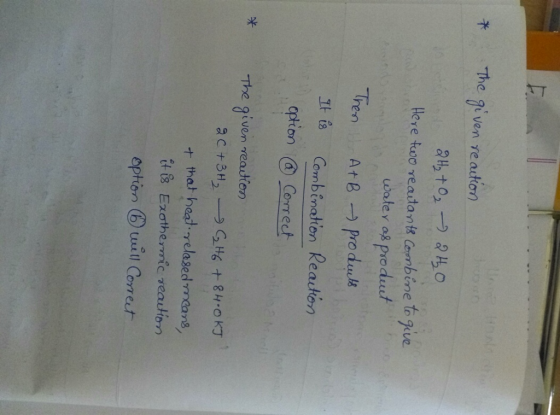 theiven re aton Here too reaitant& Combine to give uwaler as produut he-n It is Combinaten Reauton aption Corret 米 The given