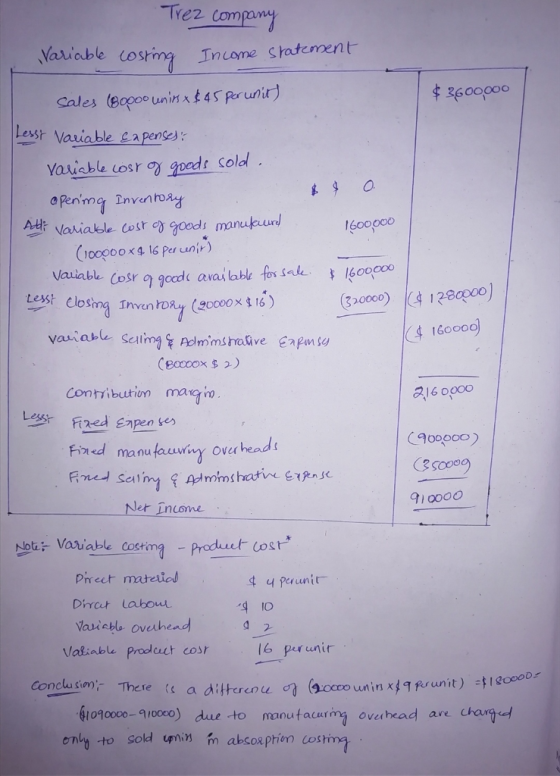 e2 Comany aricble osting Income statement キ3600000 Lest Vaviable capense Variable (os r σ0 goede cold lbooooc Vaiable (osr gc