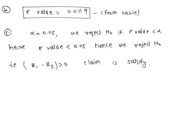 Frm tale) O.oS rejed H hente toe here p value < o.05 sal claim eu is 2)>