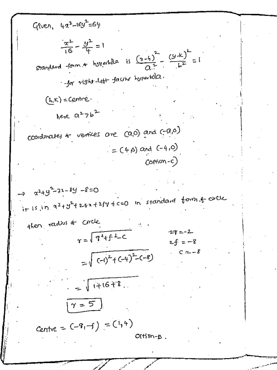 Given, 49²_164²=64 .22 over the count: 16 (YK)² Standard form a hyperbola is (amb)² for right-left facino hyperbola. (hk) = C