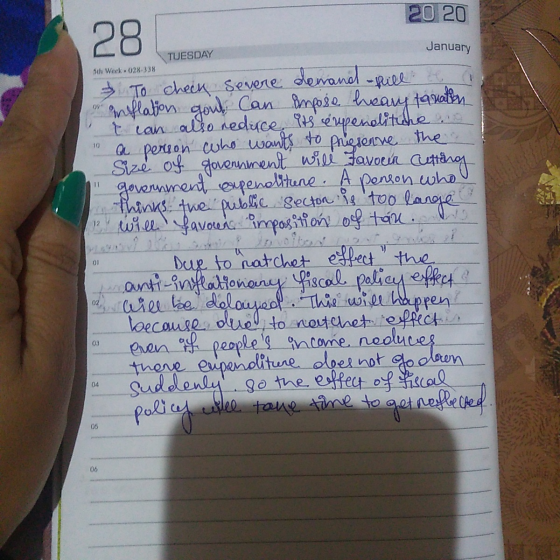 20 20 TUESDAY 5th Week 028-338 January 7 To check Severe demand fill de or inflation goot, Can impose heary tanation I can al