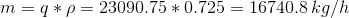 m=q*\rho=23090.75*0.725=16740.8\: kg/h