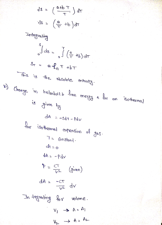 a+b T dT is given 혐 Di1 CT ven dv r volume V2