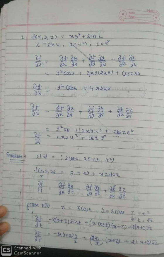 Date Page Kя, У, 2) = ху*+ Sin x = sinu, y=u2v, z=e - - а ди 05 У + OF д. ән ач ОУ Әu Ət ач y-Cosu + 2xУ (24V) + СpsХО. Әf y-