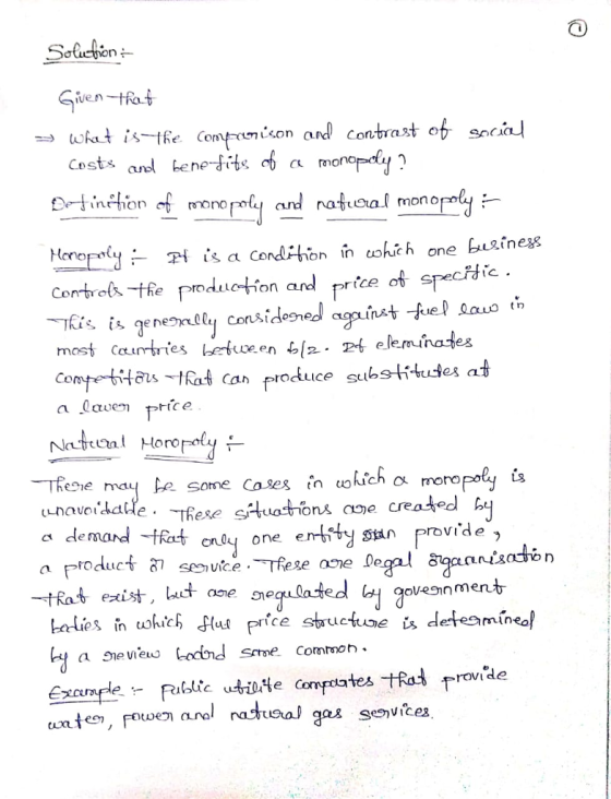 Studen- Given that nison an contrast ot snci Costs an kene-Hi c a monoiy ? Cobrot -the pnduction and price ot specic most Co