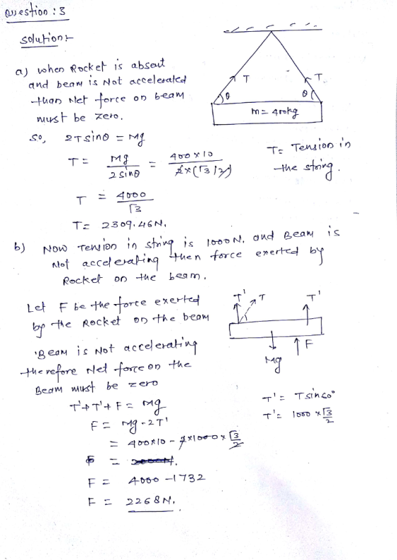 soluhong aj vohen fock et is absot ㄒ ㄒ han et force on nlet orce or b-eam 사 T: 23 09.46N, Rocket on he bm. Let F be the forte