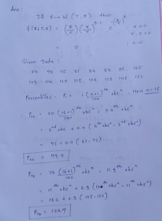 Ans: (eo) then If x~W f (d;t,0) = Toxo so.w. 100 100 Giren Data: 54 70 75 81 84 88 97. 105 log -114 122 125 128 139 146 153.