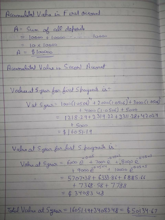 Accumulated Vaka in First account loooo A sum of all deposits 10ooo tloooo lox 10ooo $1ooooo Accumulated Value in Second Acco
