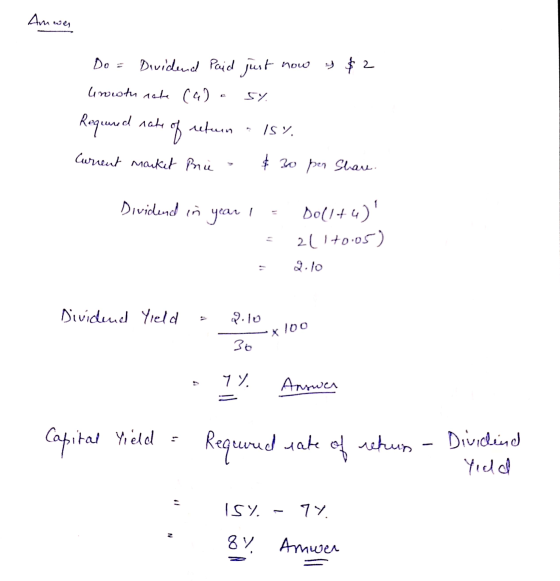 Дом ме, Do = Dividend Paid just now as $2 limwtu sote (a) e 5. Required rate of return -15% Current market prie - $ 30 per Sh