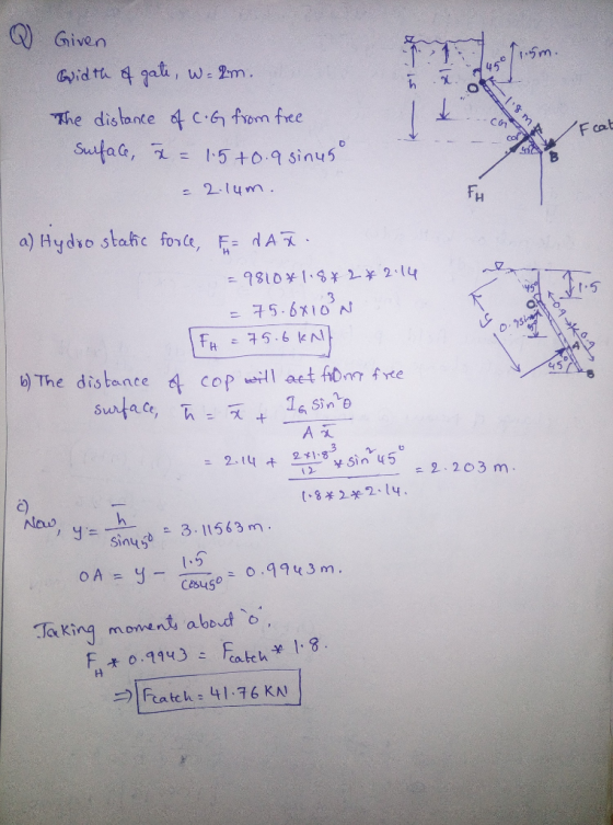 Q Given 反, 45° the distonte 4 c rom free cat 95 b) The distance 45 A x 2 11.33 i 2- - 2.203 m e) 2-14. (-8 Siny5b 1:5、 Ta kin
