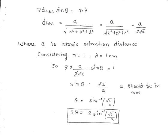 dh a. wheu a is atomic sepvation distan ce IS e t