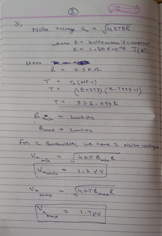 Date 3 وتل Noise voltage un S4 KTBR where Ke bolte manns constant 1-3881023 JK Here R z 0.5 K2 To (Nfu) (8+273) (2.1995-1) T