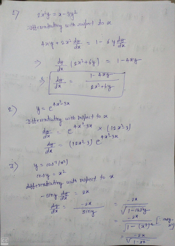 47 232y = x - 342 bitterentrating with respect to se 4x4 + 282 do 2 = 1 - 6 y dit => dy (2012+6y) - 1-4xy - 404 2x2+by Y- & 4