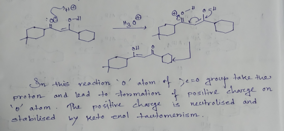 H30 In this reaction of atom of gezo group take the proton and lead to formation of positive charge on o atom. The positive