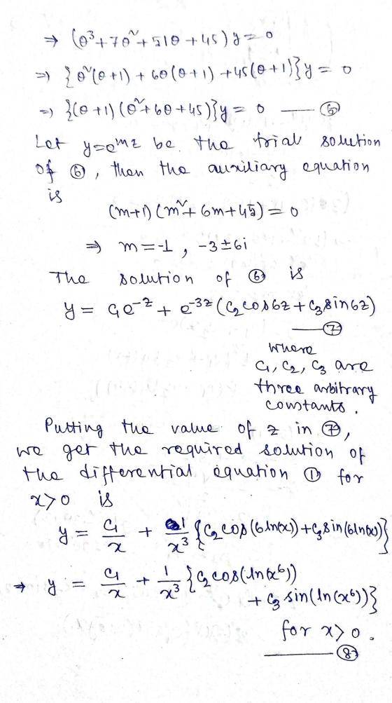 7 (03+70°+519 +45)y=0 >> { DM9 +1) + 69 (0+1) +45(0+1)y = - }(0+1)(0760+45)}y = 0 Let y some be the trial solution of than th