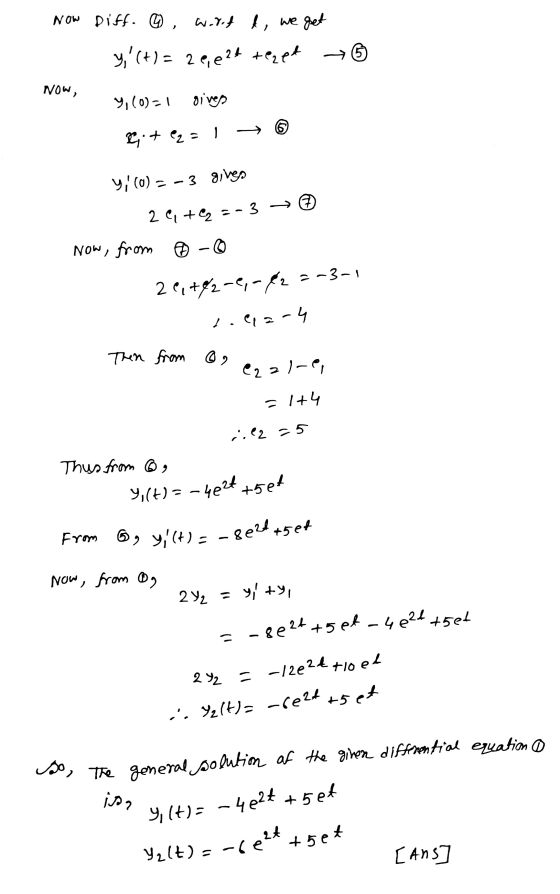 so the general solution of the given differential equation ® Now Diff. ④ , word d, we get y,(t) = 2 9,624 tezet → 6 Now, Y,