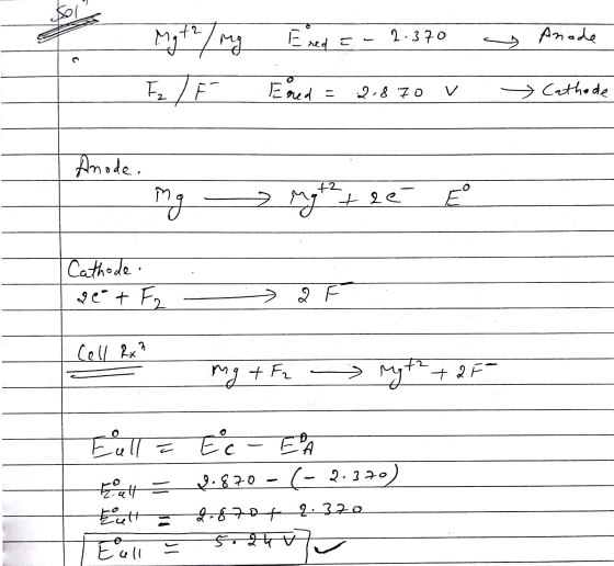 g Mgt? / mg Ened = - 2.370 F2 ) ↑ Ered = 2.870 v Anode Cathode I I Anode. Mg Mgth t se .ee E Cathode. get FR - 2 F Cell Rxh