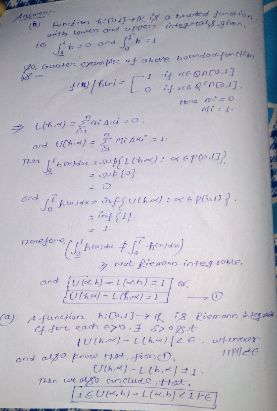 Answer. 2 11 and (a) Function hito R is a bourded function with cower and upper integcars given, je to ond Sonat 80 counter e