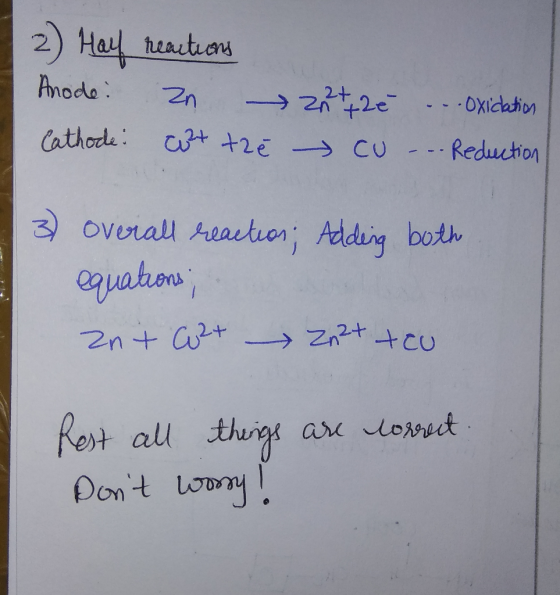 2) Hay reactions Anode: zn Cathode: Cat t 22 t ê ...oxication é co-.. Reduction 3) overall reaction; Adding both equations; 2