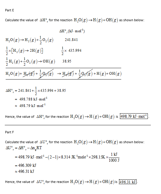 Part E Calculate the value of ΔΗ®, for the reaction H,O(8) H (g)-OH (8) as shown below: ΔΗ,W.mol*) H,O(g)→H.(g)--O, (g) 241.