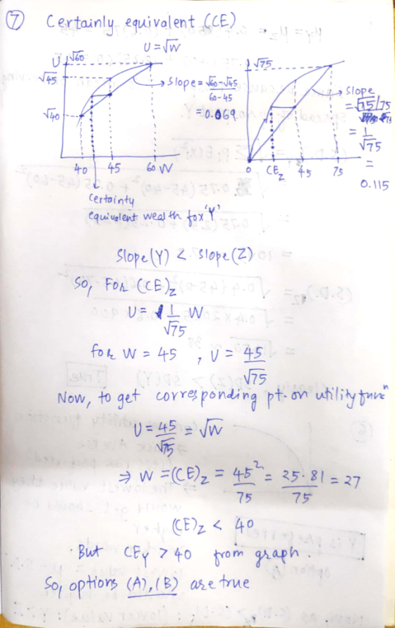 D Certaunly equivalent (CE) 1175 45 -) Slope 60 60-145 Slope = 0.069 , V75 40145 Gow o CE, 4 75 0. 115 Certainty SlopeY)ope(2