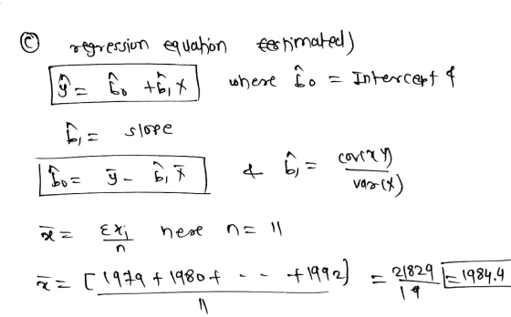 regression equation fer nimated) = Intercert زم o thit where h f= slope bo= 9 = b 4 6 = correy vas(X) ple Exi nese na ll a[19