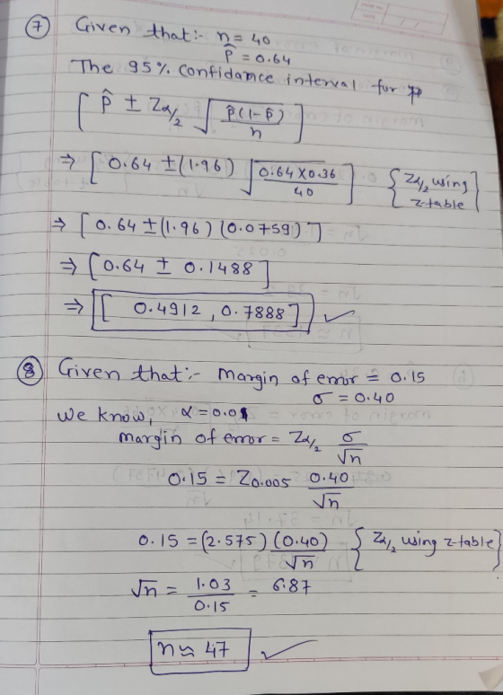 P=0.64 Given that: 2 = 40 to The 95% confidance internal for upp [ Ô Zara PCB + [6,64 (1-76) J0164 80 30 7 Şzu, wing ( 0.64 I