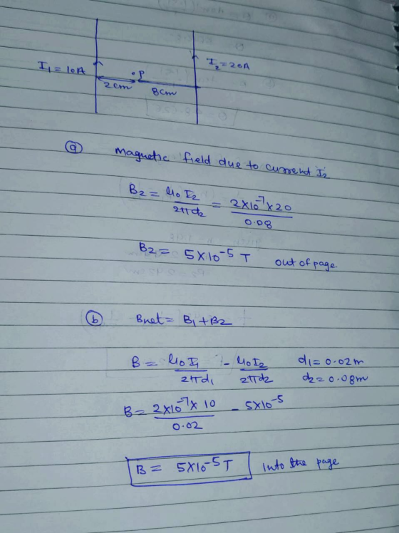 Is a lot 1264 8cm Magnetic field due to current Is Bz z lotz _ 2X67x20 भाक B2= 5x10-5T out of page 6 Buet Bit B2 di=0.02m. dz