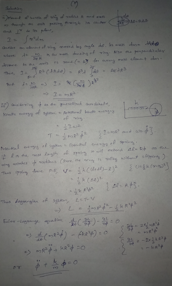 C) Solution do Its centar ode=Rao PAR 1) Moment of inertia of sing of radius R and mass m through ais axis passing through an
