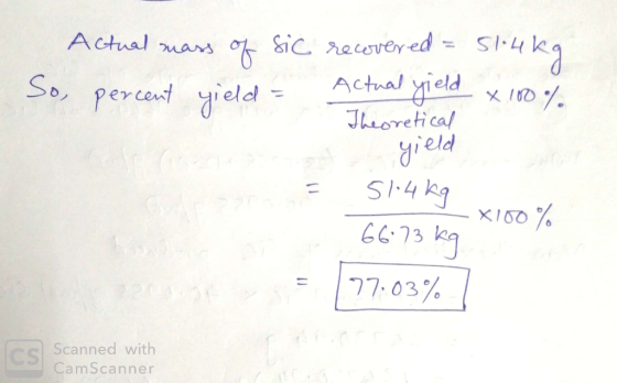 &ic recovered Actual nars Actral yield So percent gield - Jheoretical gield S14 kg X100 % 4350 77.03% cs Scanned with CamScan