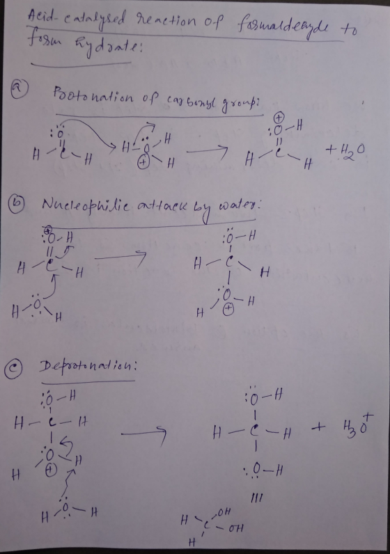 Aeid- entalysed reaction of form hy donte: formaldehyde to Pootonation of carbonyl group? O-H H-CH HH HH+H2O Nucleophilic att