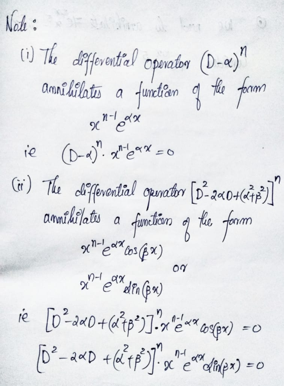 Note: (i) The differential Openale amnihilatis a valon (D-a) function of the form n-1 42 (ii) The loftevential ie (D-d). an