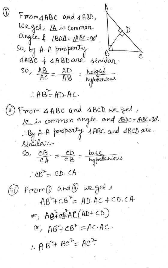 FromdaBC and 4 ABD, weget, LA is common angle & LBDA = LA BC = 90° So, b A-A properia ca GABC & S ABD are similar so, ABC = A