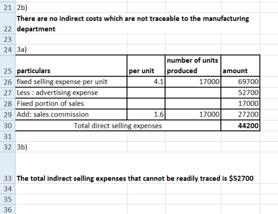21 2b) There are no indirect costs which are not traceable to the manufacturing 22 department 23 24 3a) number of units 25 pa