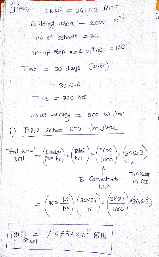 ven, Building ao2 mo.of schools 70 3o dayk Co4by 30x14 Toal schod T fr June Totel3600 o00 Toral schoo BTU = To Carvert kuuh 3