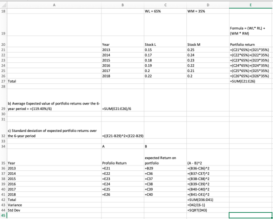 А B с D E 18 WL = 65% WM = 35% 19 Formula = (WLRL) + (WMRM) 20 21 22 23 24 25 26 27 Total 28 Year 2013 2014 2015 2016 2017 20